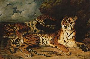 EUGENE DELACROIX-1830 JEUNE TIGRE JOUANT AVEC SA MERE